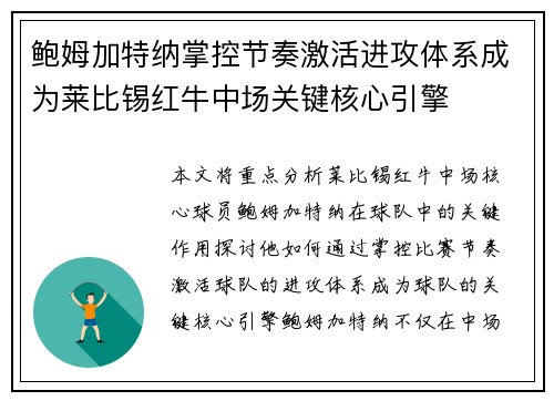 鲍姆加特纳掌控节奏激活进攻体系成为莱比锡红牛中场关键核心引擎